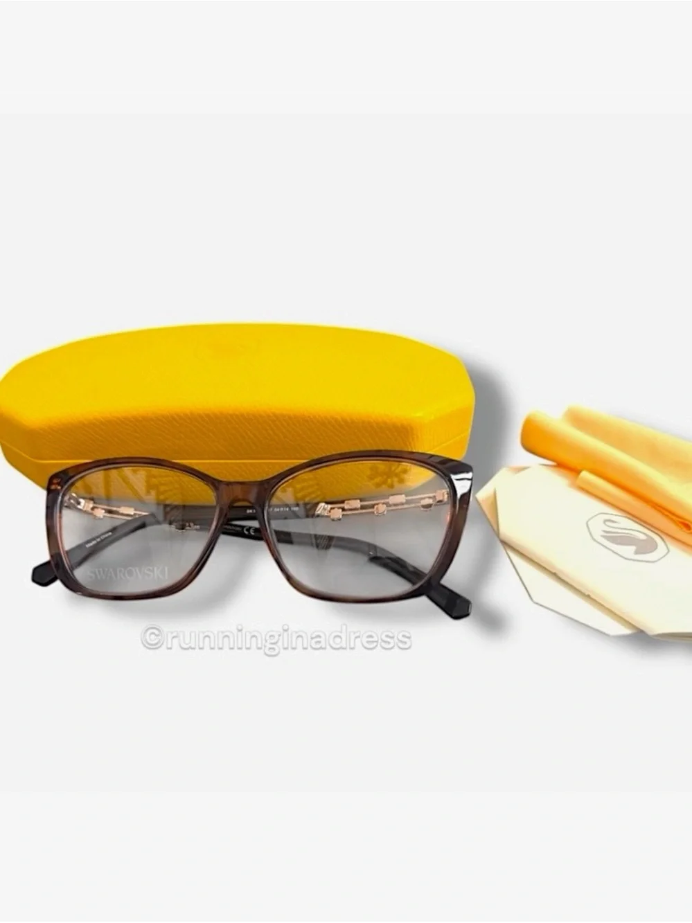 Swarovski SK5383 Cat Eye Eyeglasses NWT Brown Havana Gold Crystal Frames 54mm